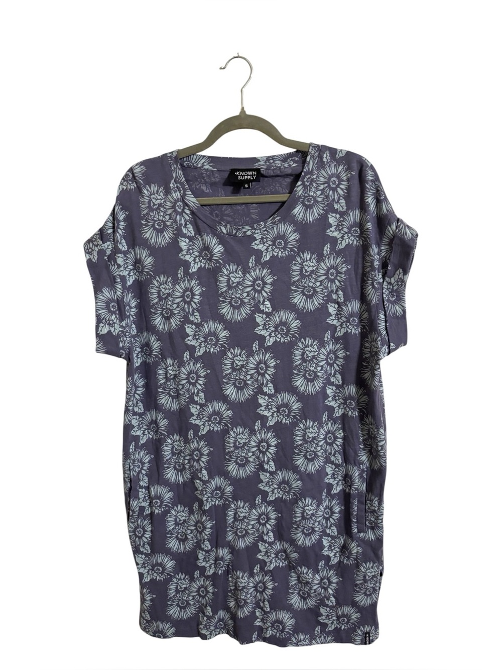 Known Supply Blue Floral Shirt Dress Organic Cotton Small